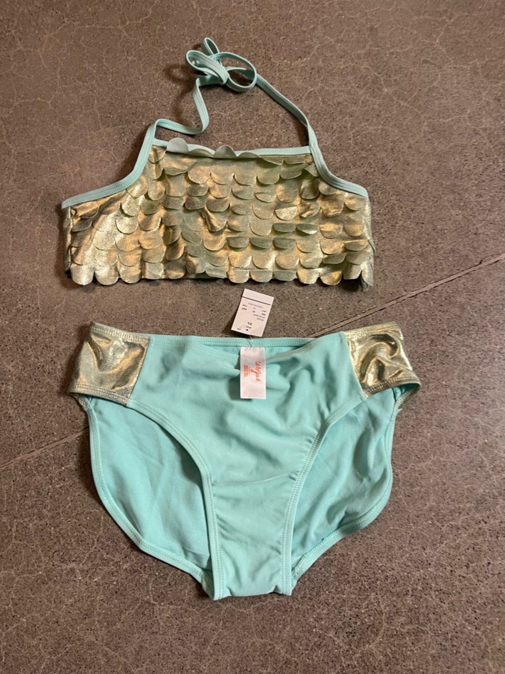 Cat & Jack Girls Mint Green Bikini Set with Gold Scale Accent